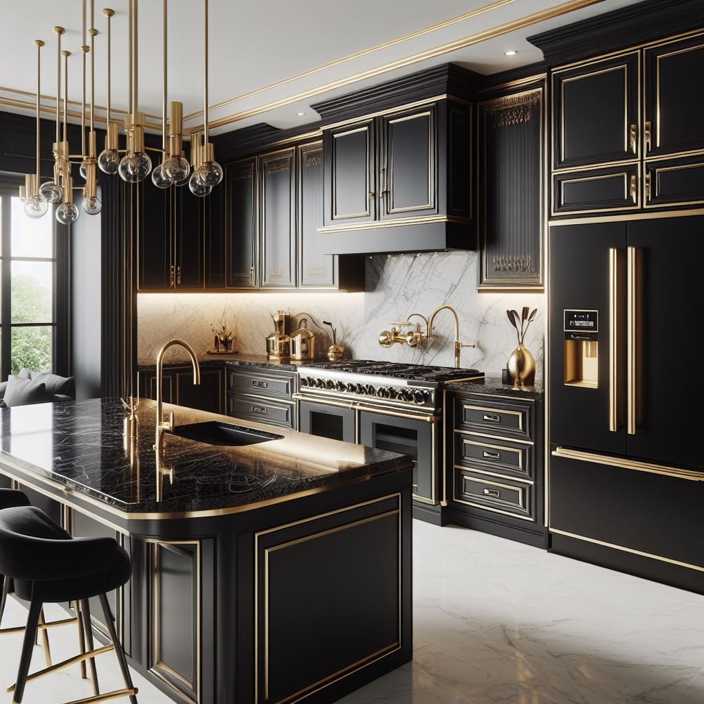 Black and Gold color combination kitchen